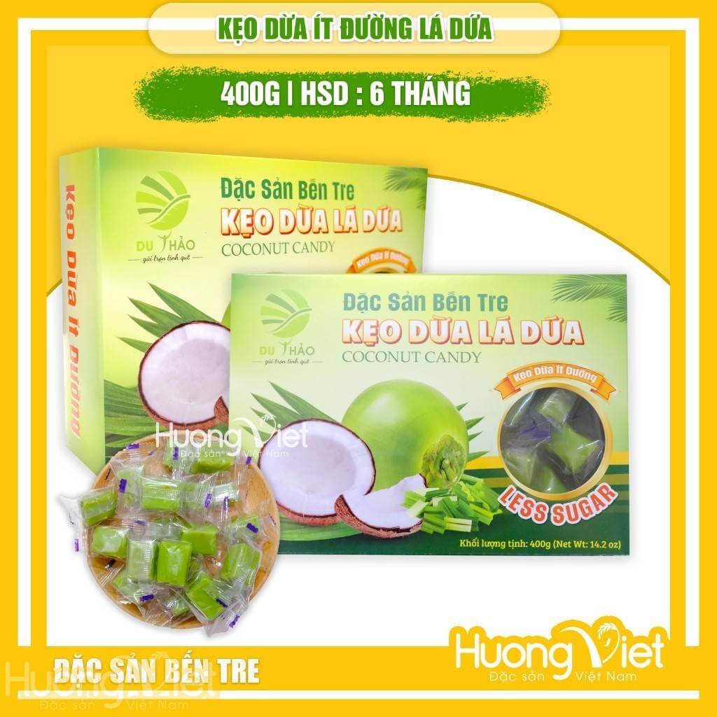 Kẹo Dừa Lá Dứa Ít Đường Du Thảo 400g
