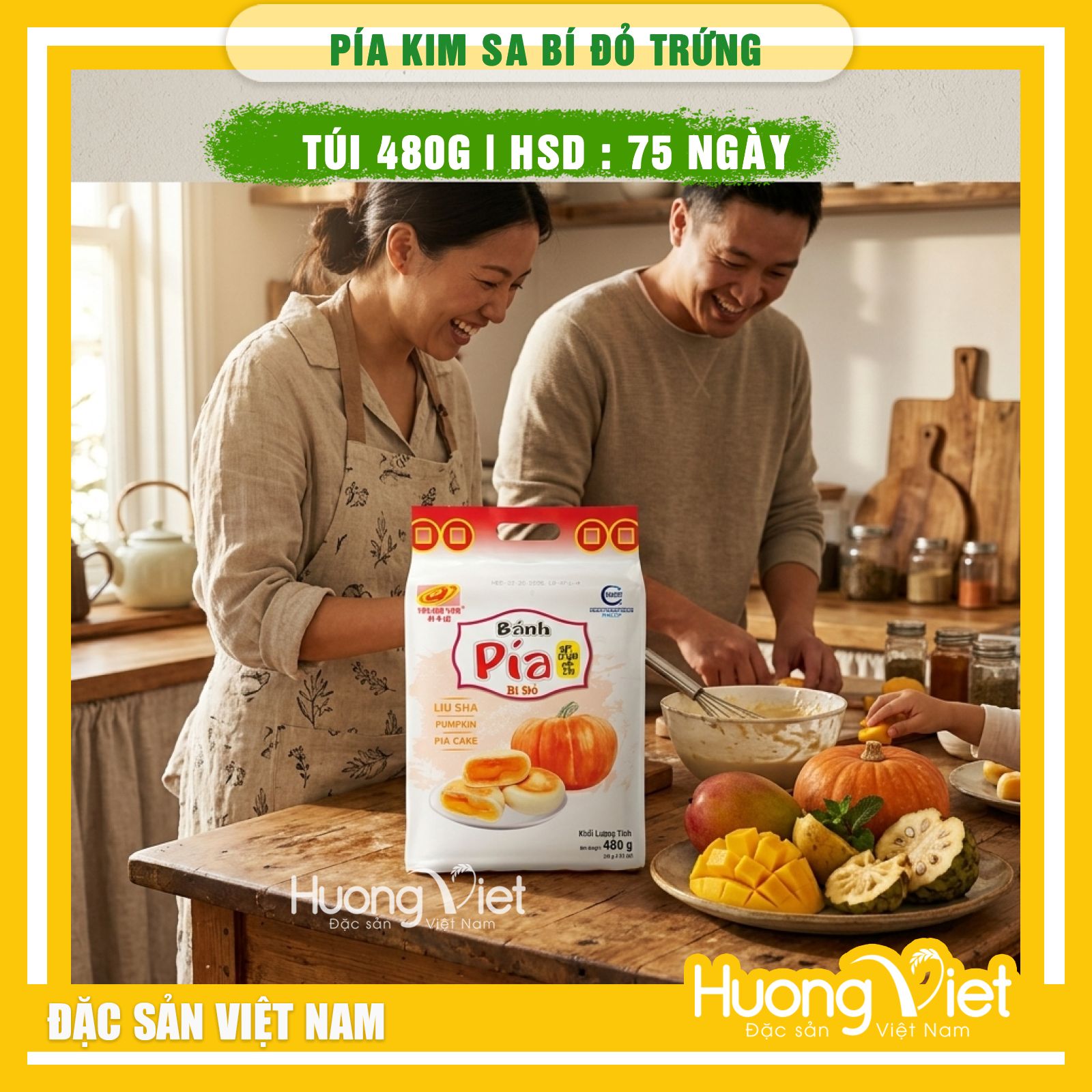Bánh pía kim sa Bí đỏ trứng chảy Tân Huê Viên 12 bánh mini (Túi 500g)