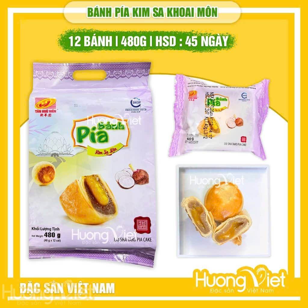 Bánh pía kim sa Khoai môn trứng Tân Huê Viên túi 12 bánh 480g Bánh pía kim sa Khoai môn trứng Tân Huê Viên túi 12 bánh 480g