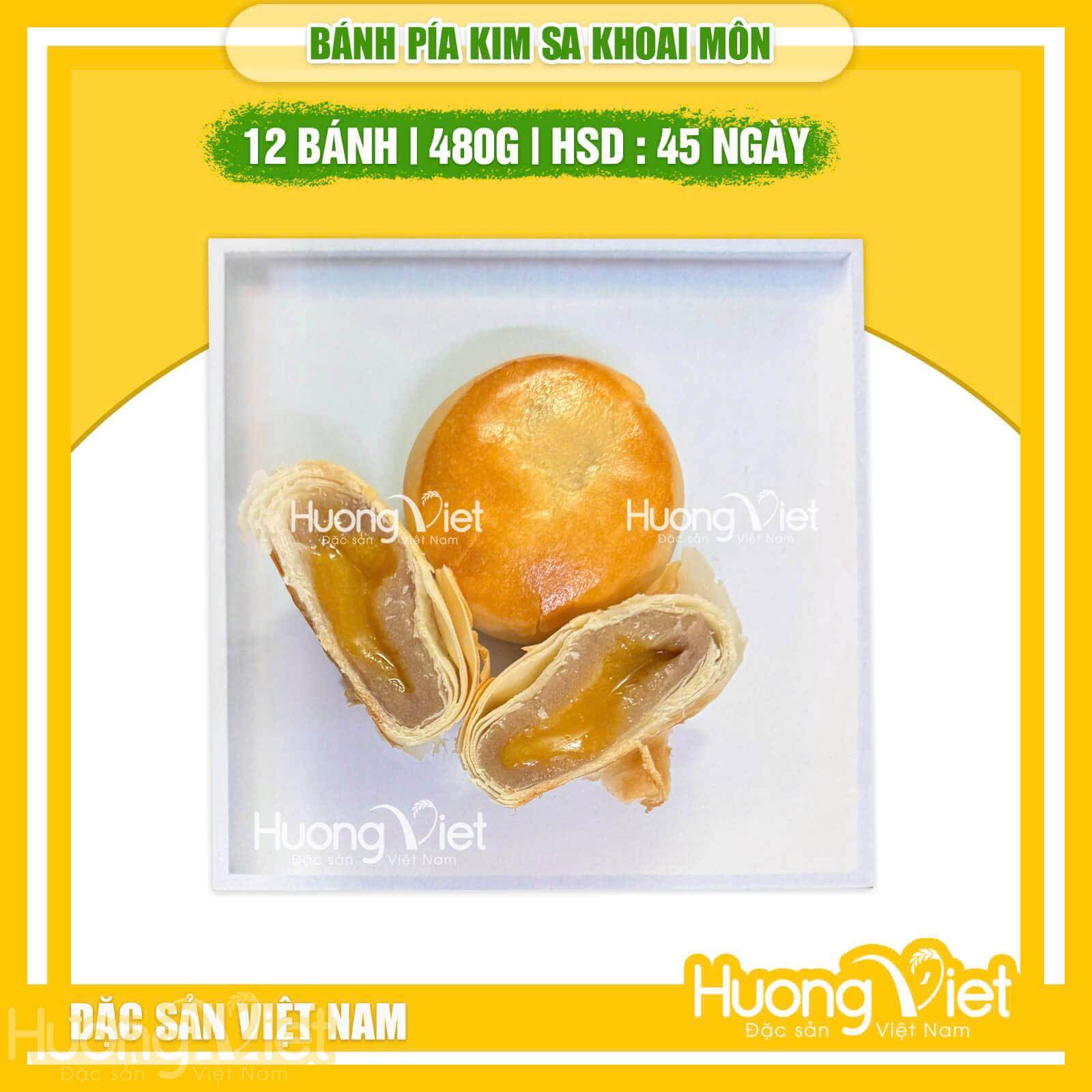 Bánh pía kim sa Khoai môn trứng Tân Huê Viên túi 12 bánh 480g Bánh pía kim sa Khoai môn trứng Tân Huê Viên túi 12 bánh 480g