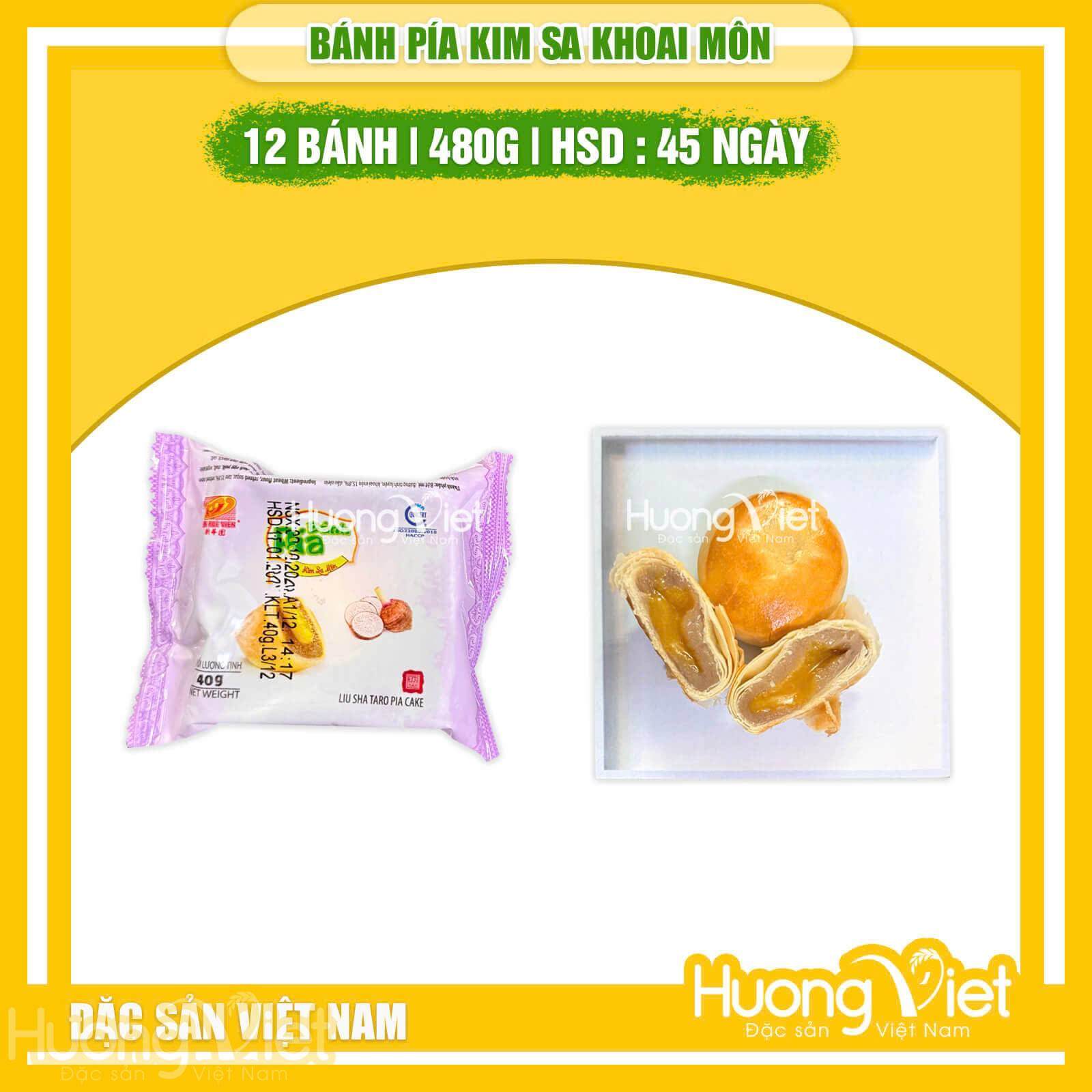 Bánh pía kim sa Khoai môn trứng Tân Huê Viên túi 12 bánh 480g Bánh pía kim sa Khoai môn trứng Tân Huê Viên túi 12 bánh 480g