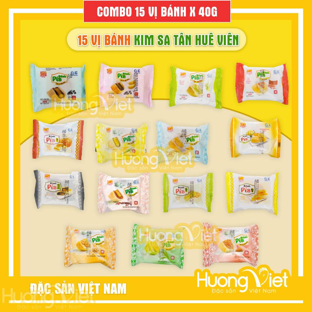 Bánh pía Tân Huê Viên 15 vị - Hộp quà Ban Mai (15 bánh x 40g)