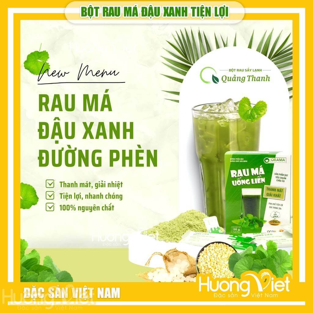 Bột rau má đậu xanh đường phèn Quảng Thanh (12 Gói x 15g) Bột rau má đậu xanh đường phèn Quảng Thanh (12 Gói x 15g)