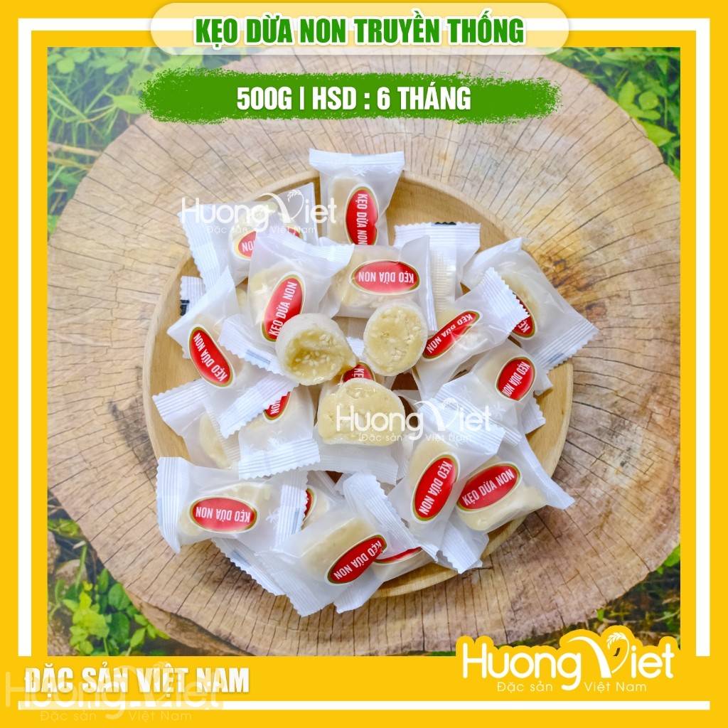Kẹo dừa non NGUYÊN CHẤT cuộn bánh tráng Hồng Vân gói 500g