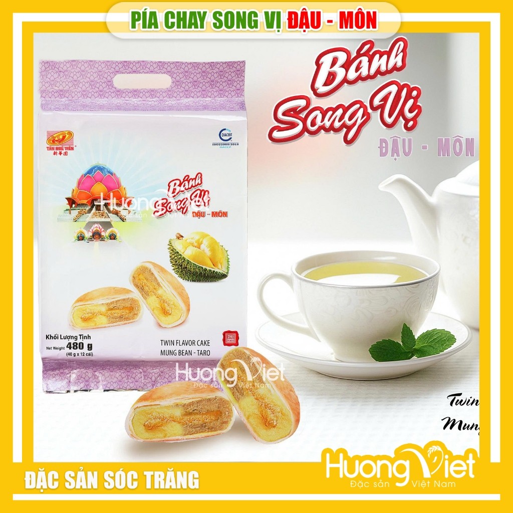Bánh pía chay song vị Đậu - Môn Tân Huê Viên (480g, 12 bánh) Bánh pía chay song vị Đậu - Môn Tân Huê Viên (480g, 12 bánh)