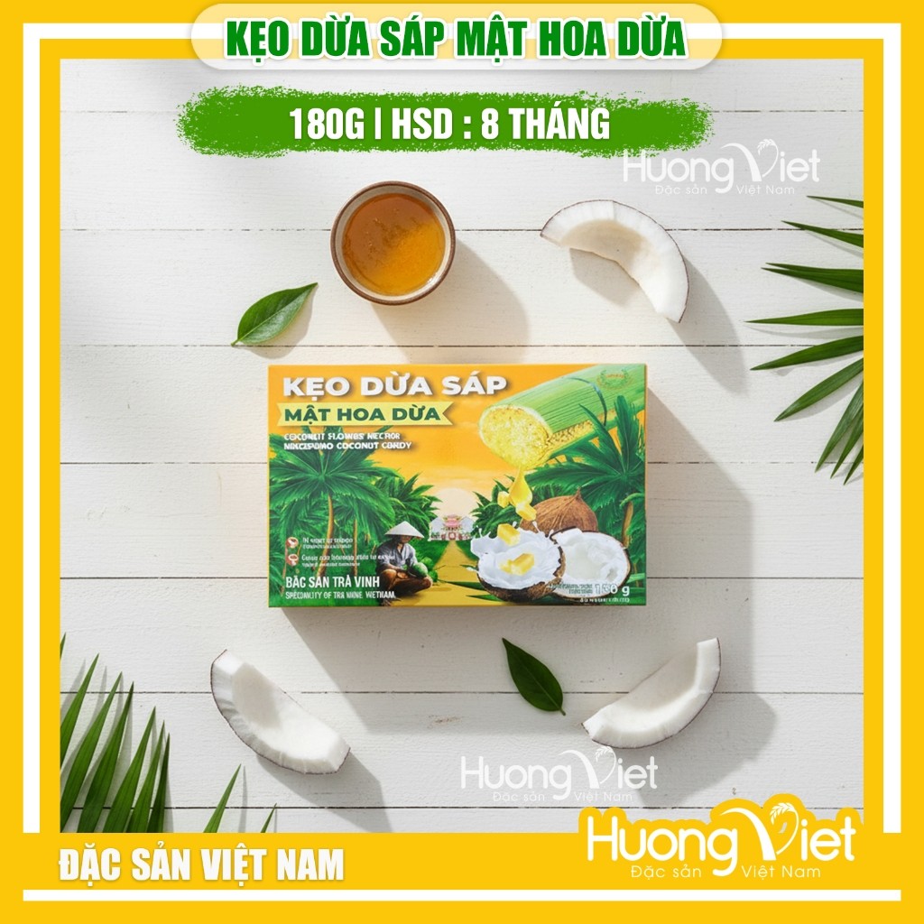 Kẹo dừa sáp mật hoa dừa Vicosap (Hộp 180g) - Đặc sản Trà Vinh