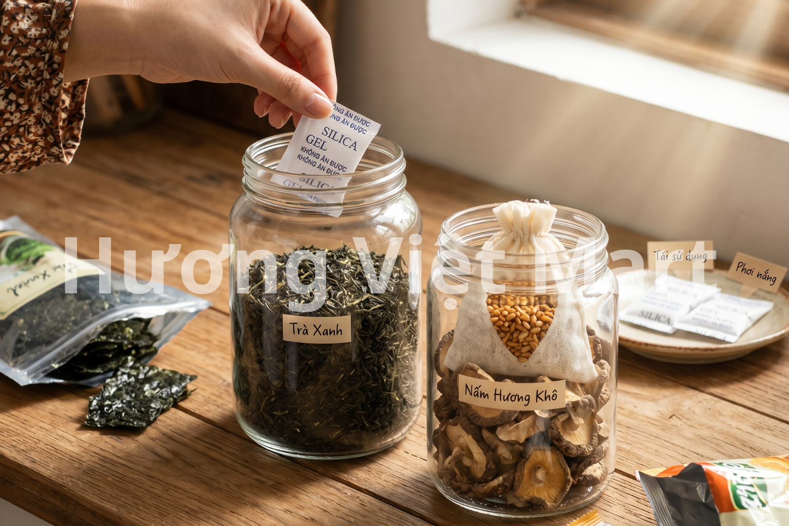 Gói hút ẩm bị ẩm có thể sấy lại bằng lò vi sóng hoặc phơi nắng để dùng tiếp.