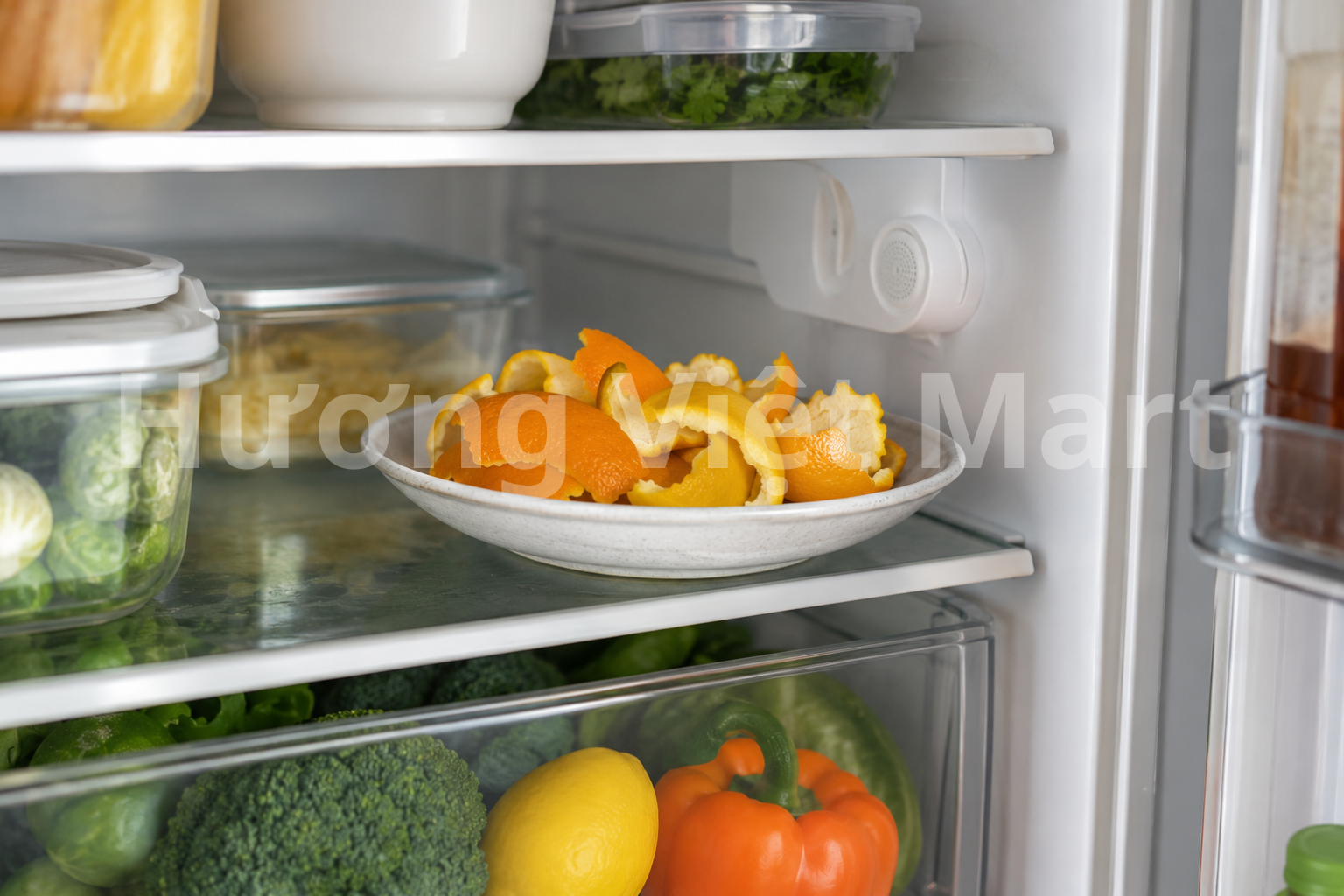 Một trong những cách khử mùi tủ lạnh là để vỏ cam giúp cho tủ lạnh thoang thoảng mùi tinh dầu.