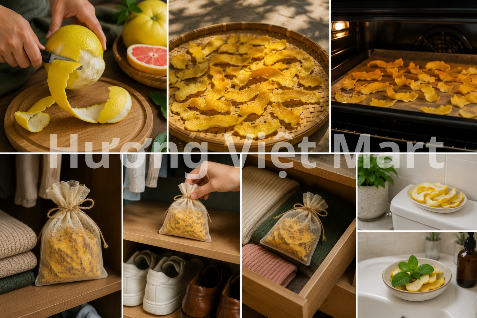 Vỏ bưởi tươi (chưa phơi khô) đặt trong nhà vệ sinh có tác dụng khử mùi nhanh hơn nhưng cần thay mỗi 1–2 ngày. Có thể kết hợp với vài nhánh bạc hà tươi để tăng hiệu quả.