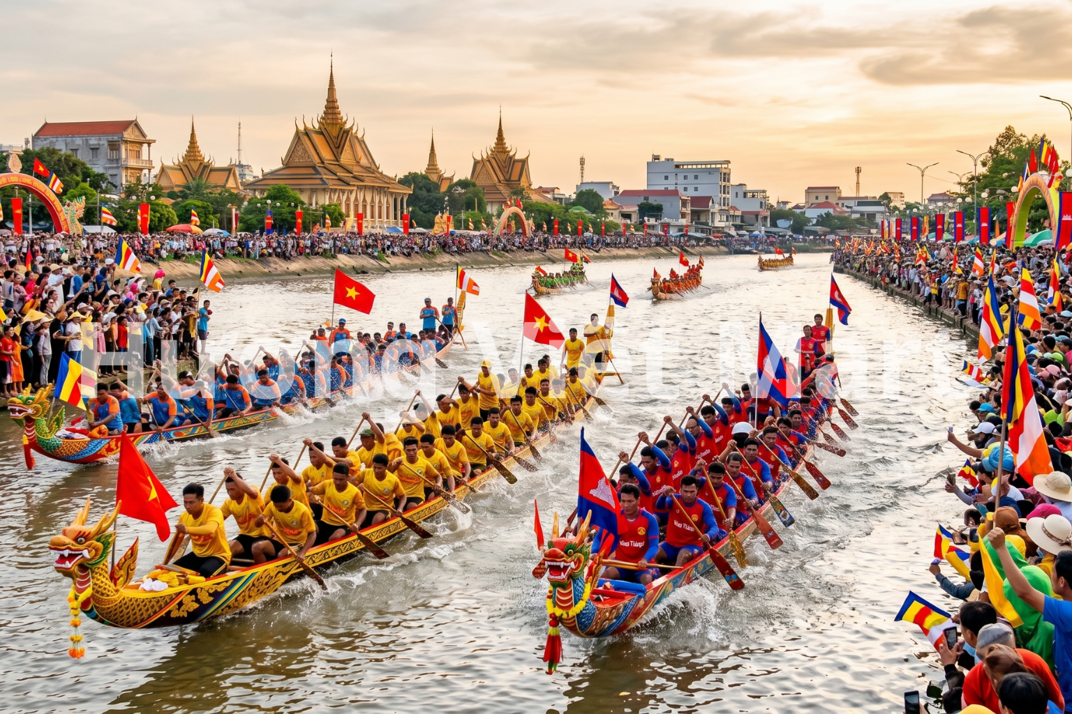 Sau mỗi cuộc đua, những gánh hàng bánh ống, cốm dẹp. Nước thốt nốt lại trở thành điểm dừng chân quen thuộc của du khách