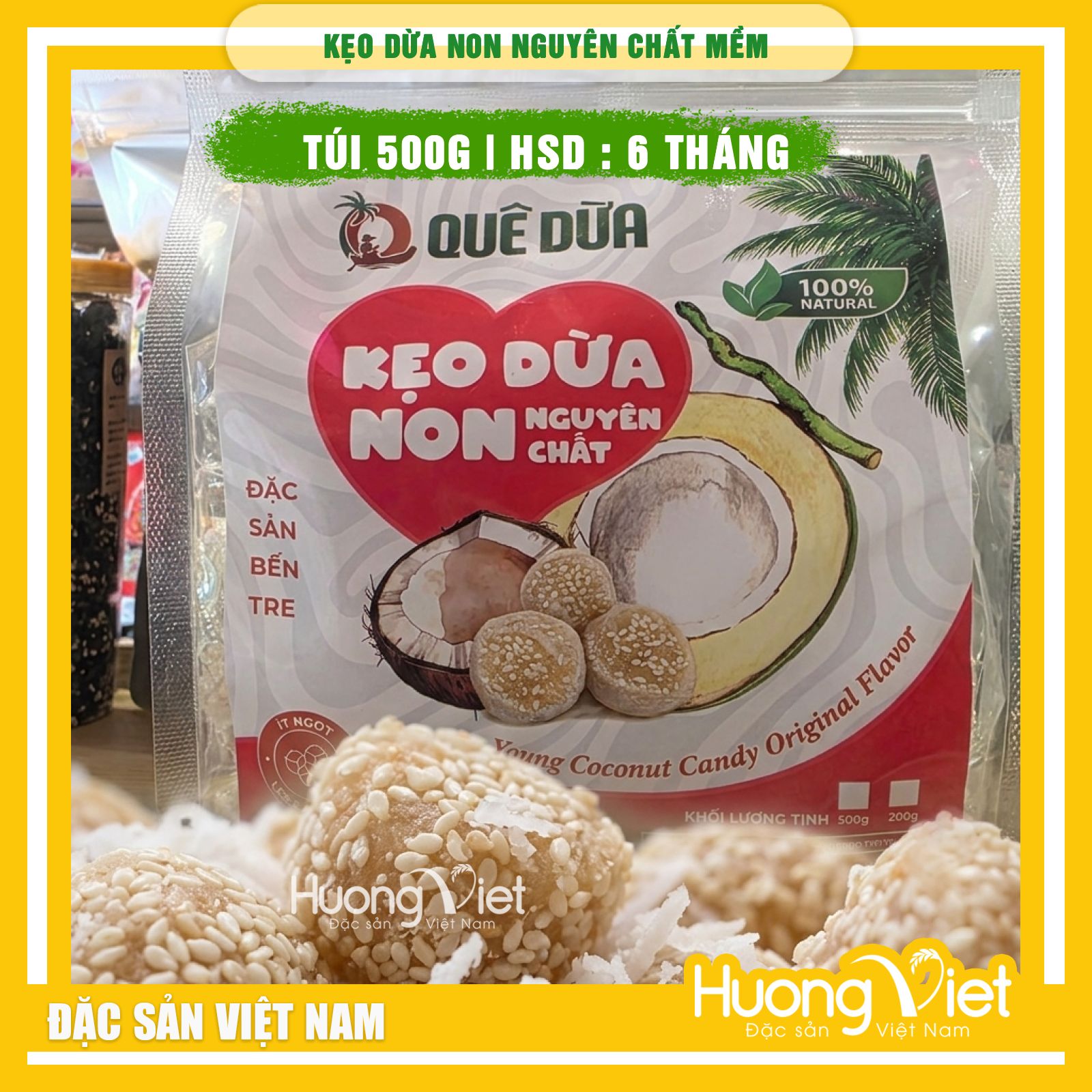 Kẹo dừa non Nguyên Chất Quê Dừa Vĩnh Long - Túi 500g