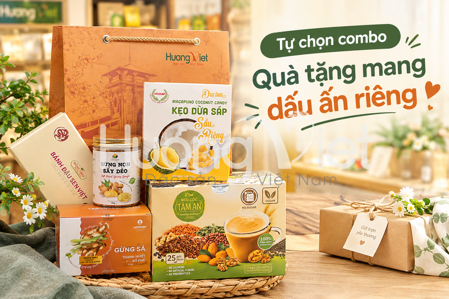 Ghé đến Hương Việt Mart là được tự tay chọn lựa những thức quà phù hợp cho người mình tặng.